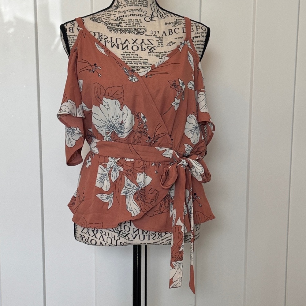 Sienna Sky Rust Floral Wrap Camisole with Tie Waist